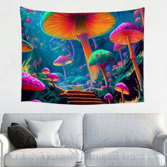 RKSupls Tapestry Wall Hanging Art, Psychedelic Mushroom Forest Tapestry Decoration for Daily Bedroom, Dorm, Living Room, Apartment Hallway Home Decor