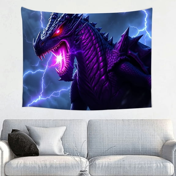 RKSupls Tapestry Wall Hanging Art, Purple Lightning Dragon Fantasy Magic Epic Tapestry Decoration for Daily Bedroom, Dorm, Living Room, Apartment Hallway Home Decor