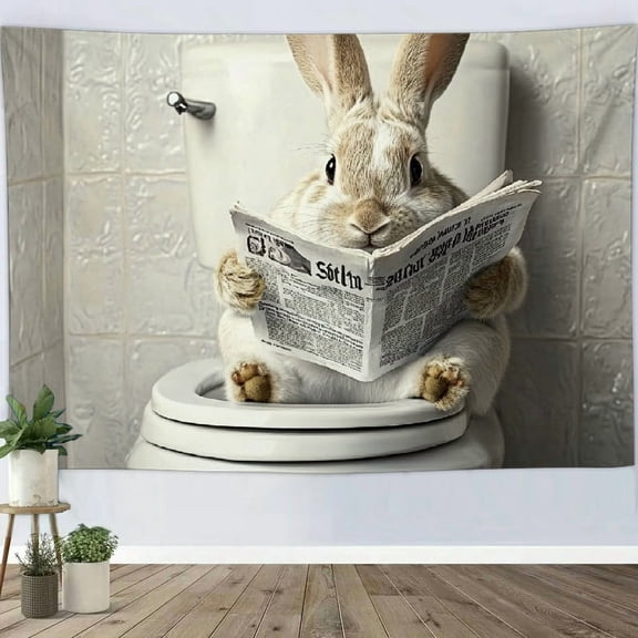 RKSupls Tapestry Wall Hanging Art, Rabbit Reading Newspaper Bathroom Tapestry Decoration for Daily Bedroom, Dorm, Living Room, Apartment Hallway Home Decor