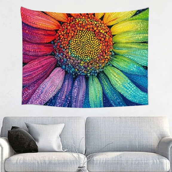 RKSupls Tapestry Wall Hanging Art, Rainbow Dot Art Sunflower Tapestry Decoration for Daily Bedroom, Dorm, Living Room, Apartment Hallway Home Decor