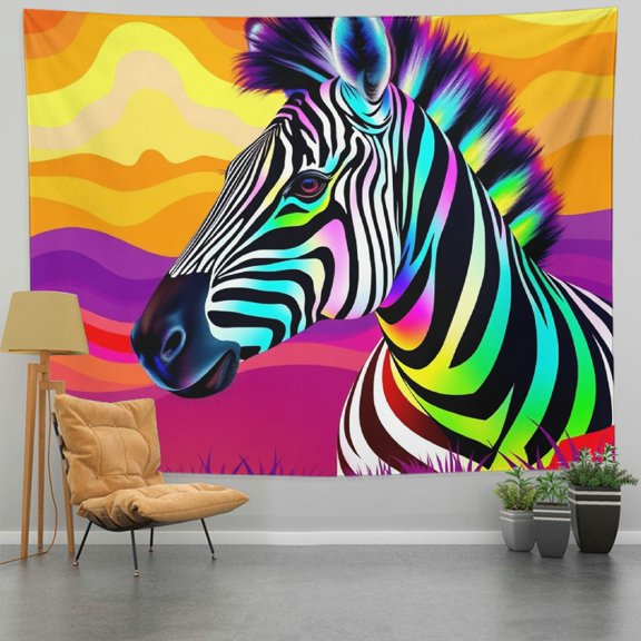 RKSupls Tapestry Wall Hanging Art, Rainbow Zebra in Savanna Hanging Tapestry Decoration for Daily Bedroom, Living Room, Dorm, Apartment Hallway Home Decor,60*50in