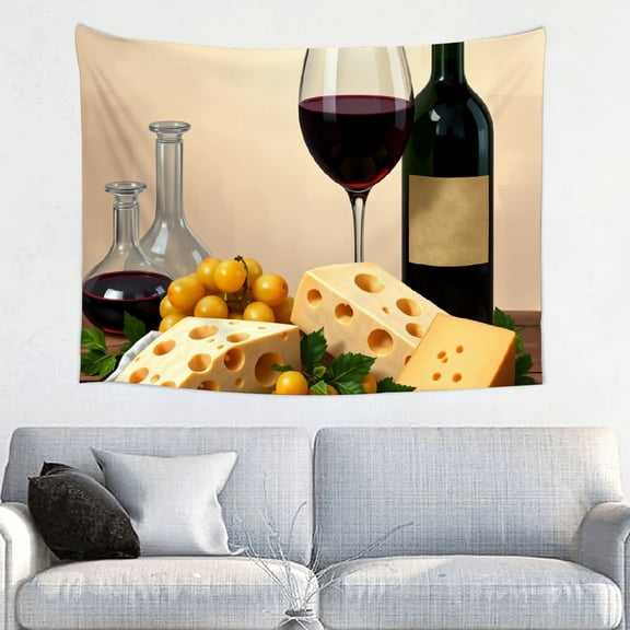 RKSupls Tapestry Wall Hanging Art, Red Wine Cheese Grapes Platter Tapestry Decoration for Daily Bedroom, Dorm, Living Room, Apartment Hallway Home Decor