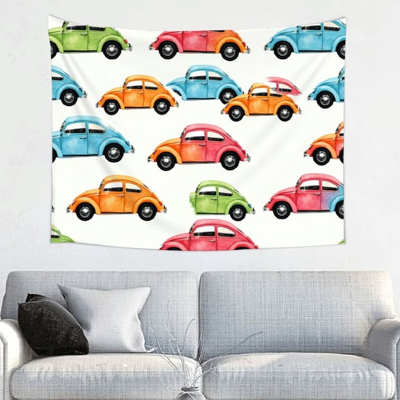 RKSupls Tapestry Wall Hanging Art, Retro Beetle Car Pattern Tapestry Decoration for Daily Bedroom, Living Room, Dorm, Apartment Hallway Home Decor,40*30in
