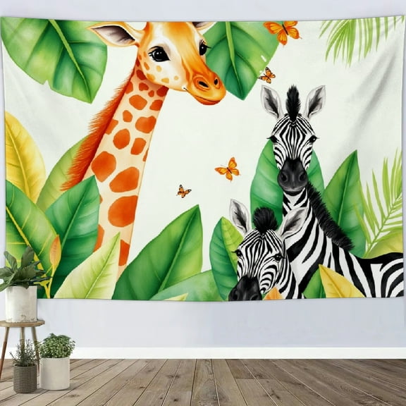 RKSupls Tapestry Wall Hanging Art, Watercolor Giraffe Zebra Tropical Safari Jungle Tapestry Decoration for Daily Bedroom, Dorm, Living Room, Apartment Hallway Home Decor