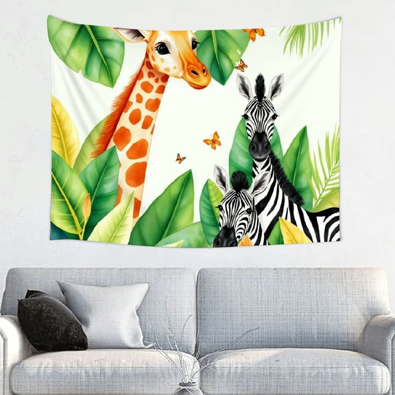 RKSupls Tapestry Wall Hanging Art, Watercolor Giraffe Zebra Tropical Safari Jungle Tapestry Decoration for Daily Bedroom, Dorm, Living Room, Apartment Hallway Home Decor