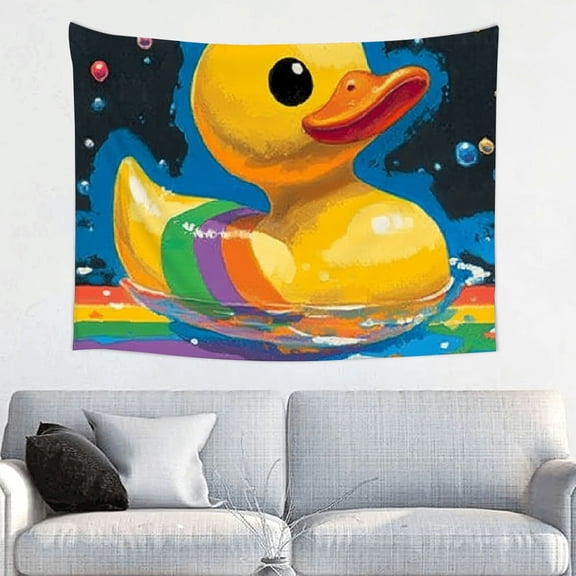 RKSupls Tapestry Wall Hanging Art, Yellow Rubber Duck Rainbow Float Tapestry Decoration for Daily Bedroom, Dorm, Living Room, Apartment Hallway Home Decor