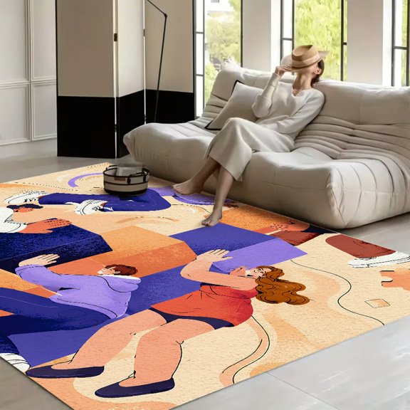 RKSupls Teamwork Building Blocks Puzzle Soft Fluffy Velvet Area Rug for Living Room Bedroom, Non-Slip Washable , Chic Minimalist Home Decor