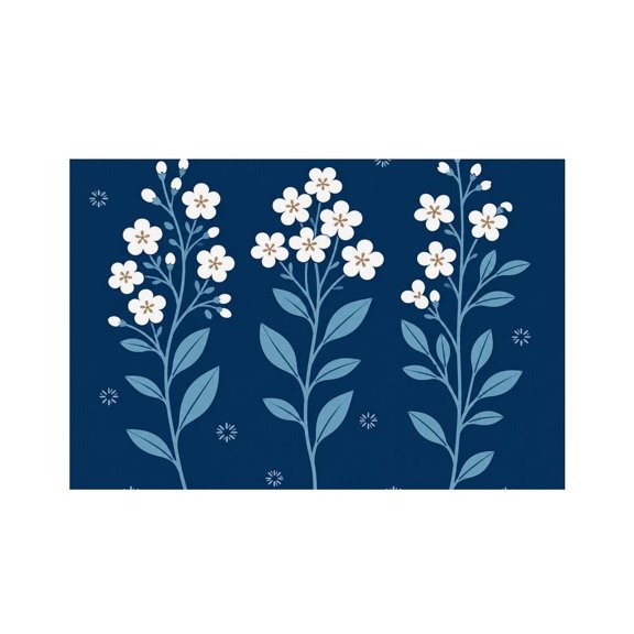 RKSupls Three White Flower Stems Linen Placemats 30x45cm Straight Edge Stain Resistant Washable Non-Slip Table Mats Table for Kitchen Dining Room Home