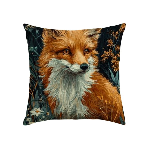 RKSupls Throw Pillow Covers, Fox Animal Theme Throw Pillow Case Decoration, Linen Cushion Covers for Couch Sofa Bedroom Living Room Study Holiday Home Decor,24x24in