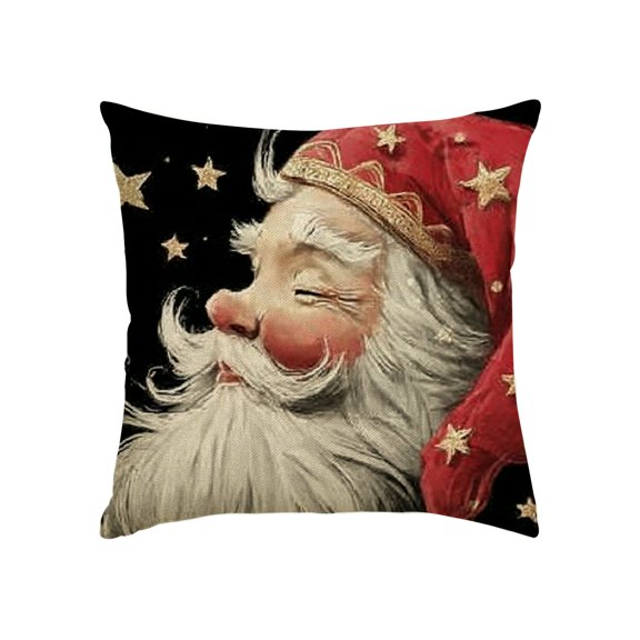 RKSupls Throw Pillow Covers, Moon Santa Claus Throw Pillow Case Decoration, Linen Cushion Covers for Couch Sofa Bedroom Living Room Holiday Home Decor,18x18in