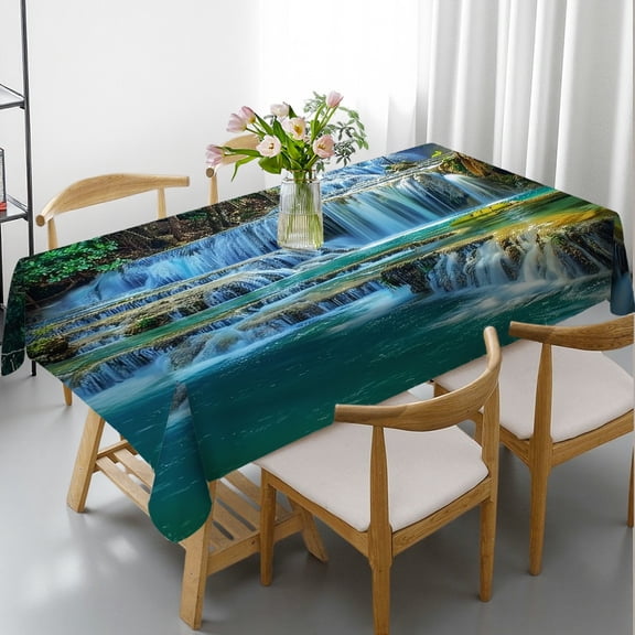 RKSupls Tiered Waterfall Blue Poo Rectangle Dining Tablecloth, Polyester Tablecloths - Holiday-Themed Design Rectangle Dining Tablecloth, Kitchen Picnic Party