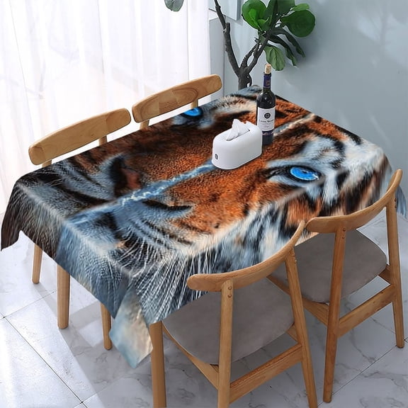 RKSupls Tiger Blue Eyes Rectangle Dining Tablecloth, Washable Wipeable Stain & Wrinkle Resistant Polyester Tablecloth for Kitchen Picnic Party