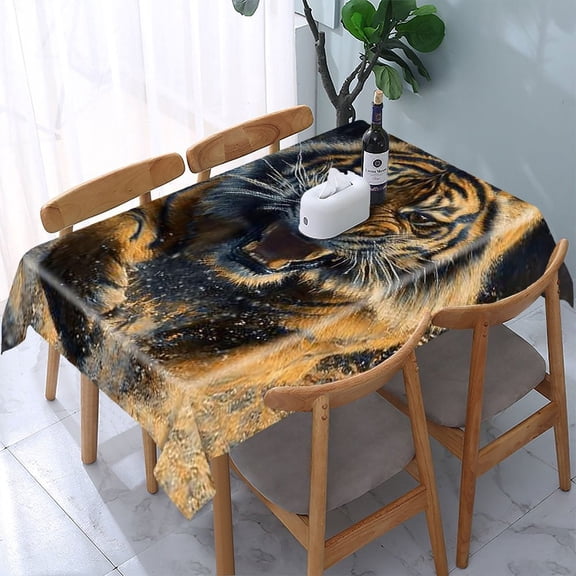 RKSupls Tiger Water Splash Rectangle Dining Tablecloth, Washable Wipeable Stain & Wrinkle Resistant Polyester Tablecloth for Kitchen Picnic Party