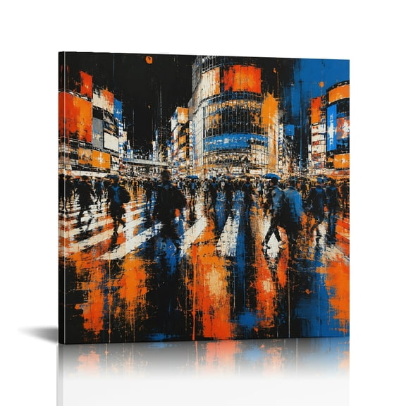RKSupls Tokyo Shibuya Night Crossing Ready to Hang, Modern Wall Decor, Wall Art Canvas Print Bathroom Bedroom Kitchen Dining Room Hallway Wall Decor Prints