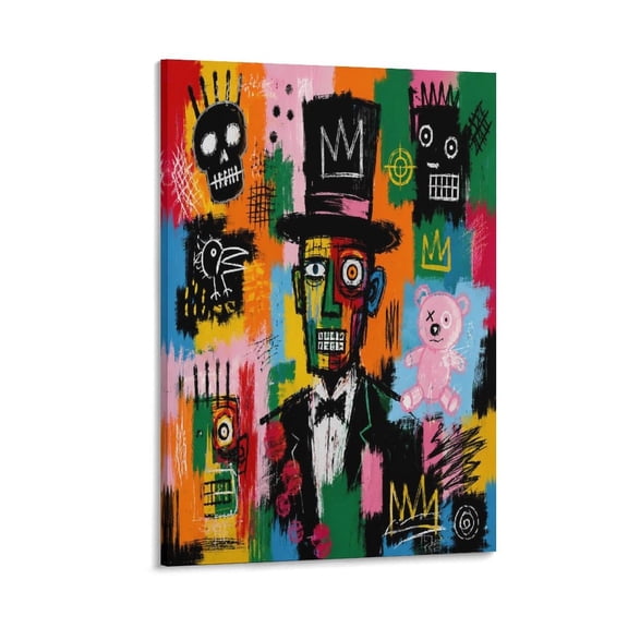 RKSupls Top Hat Figure Graffiti Canvas Wall Art Framed Painting, Modern Home Decor Print for Living Room Bedroom Office Wall Decoration