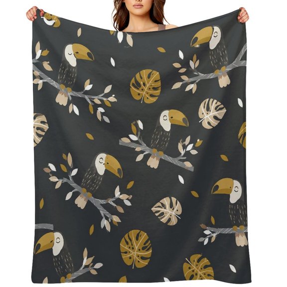 RKSupls Toucan Bird On Branch Pattern Soft Flannel Throw Blanket, Lightweight Fuzzy Warm Cozy Blanket for Couch Bed Home Travel Decor