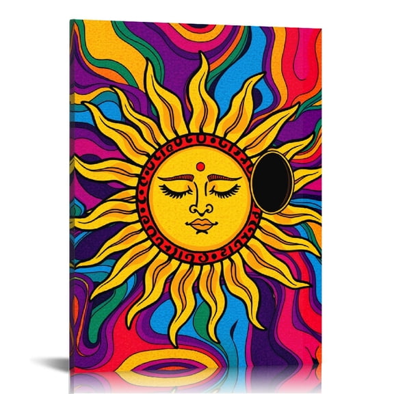 RKSupls Trippy Sun Eclipse Psychedelic Canvas Wall Art, Canvas Prints Wall Art for Living Room Bedroom Entryway Office, Art Print Painting for Home Decor