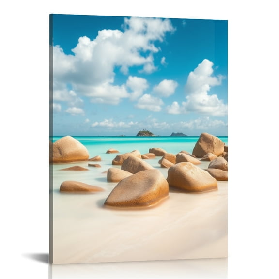 RKSupls Tropical Beach Rocks Canvas Wall Art, Canvas Prints Wall Art for Living Room Bedroom Entryway Office, Art Print Painting for Home Decor
