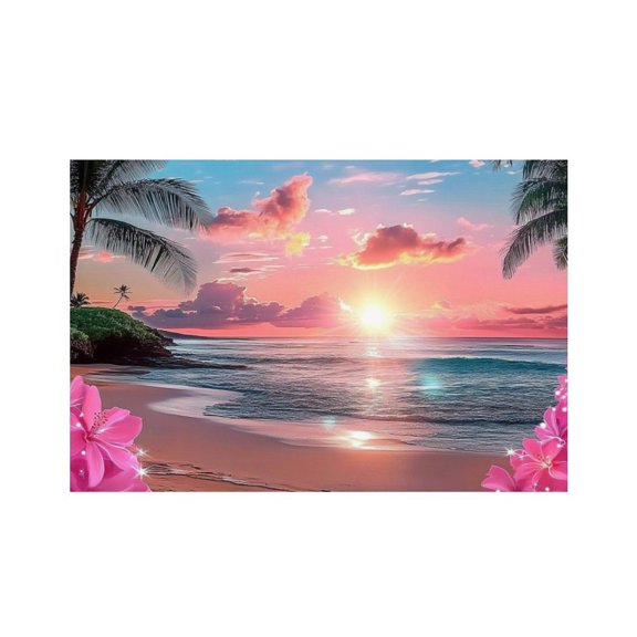 RKSupls Tropical Beach Sunset Palm Linen Placemats 30x45cm Straight Edge Stain Resistant Washable Non-Slip Table Mats Table for Kitchen Dining Room Home