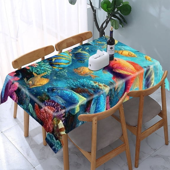 RKSupls Tropical Fish Coral Reef Rectangle Dining Tablecloth, Washable Wipeable Stain & Wrinkle Resistant Polyester Tablecloth for Kitchen Picnic Party