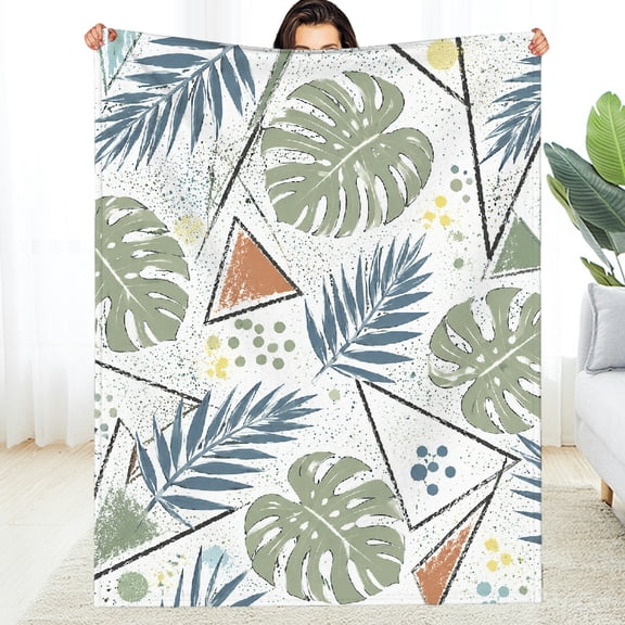 RKSupls Tropical Leaf Geo Decorative Blanket, Cozy Napping Soft Flannel Fleece Blanket, Soft Throw for Couch, Travel, Camping