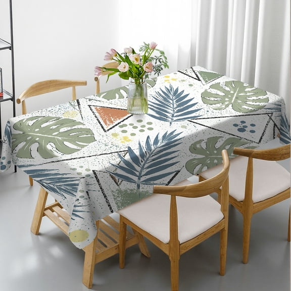 RKSupls Tropical Leaf Geo Print Rectangle Dining Tablecloth, Polyester Tablecloths Holiday Party Tablecloth, Tropical Leaf Geo