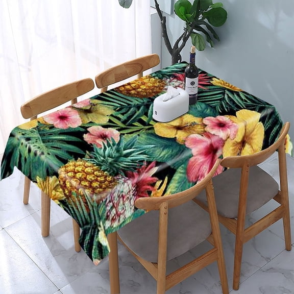 RKSupls Tropical Leaves Colorful Pattern Rectangle Dining Tablecloth, Washable Wipeable Stain & Wrinkle Resistant Polyester Tablecloth for Kitchen Picnic Party