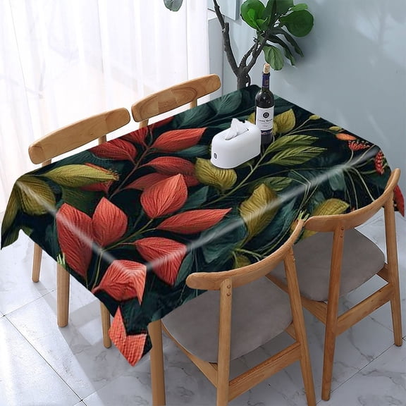 RKSupls Tropical Leaves Dark Rectangle Dining Tablecloth, Washable Wipeable Stain & Wrinkle Resistant Polyester Tablecloth for Kitchen Picnic Party
