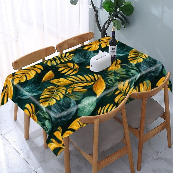 RKSupls Tropical Leaves Pattern Rectangle Dining Tablecloth, Washable Wipeable Stain & Wrinkle Resistant Polyester Tablecloth for Kitchen Picnic Party
