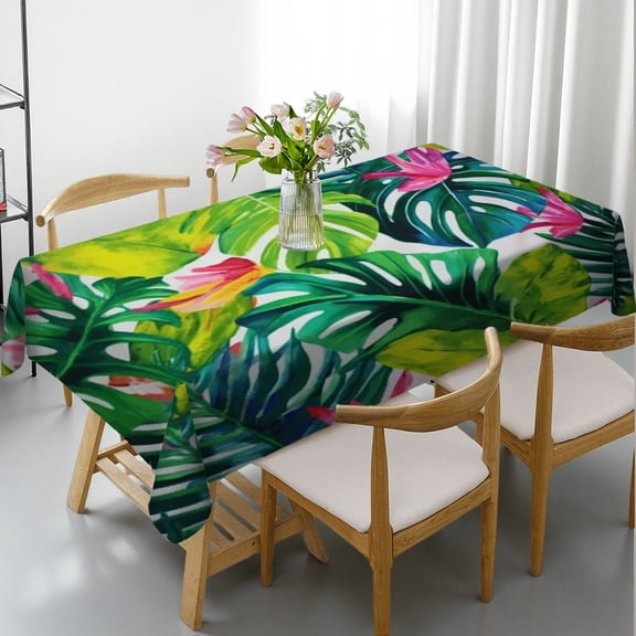 RKSupls Tropical Leaves Print Monstera Palm Botanical Pattern Print Rectangle Dining Tablecloth, Holiday Party Tablecloth  Holiday-Themed Design