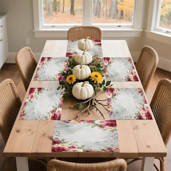 RKSupls Tropical Lily Leaf Vector Pattern Linen Placemats 30x45cm Straight Edge Stain Resistant Washable Non-Slip Table Mats Table for Kitchen Dining Room Home