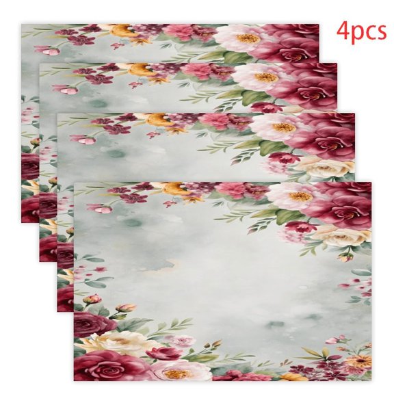 RKSupls Tropical Lily Leaf Vector Pattern Linen Placemats 30x45cm Straight Edge Stain Resistant Washable Non-Slip Table Mats Table for Kitchen Dining Room Home