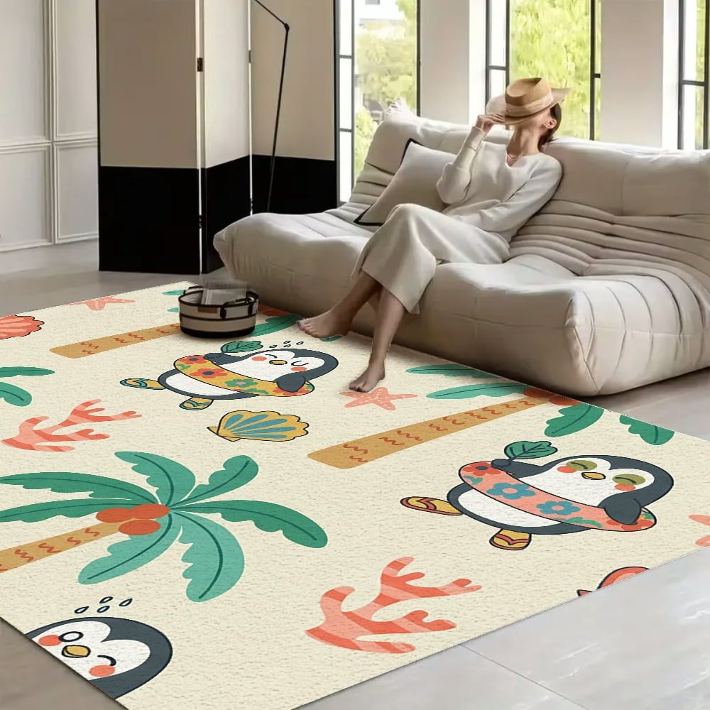 RKSupls Tropical Penguin Party Soft Fluffy Velvet Area Rug for Living ...