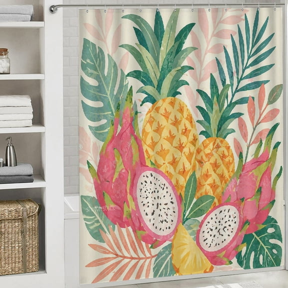 RKSupls Tropical Pineapple And Dragon Fruit Waterproof Shower Curtain  Polyester Shower Curtain with Hooks for Chic Elegant Home Bathtub Bathroom Decor Washable