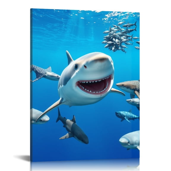 RKSupls Tropical Shark School Ocean Canvas Wall Art, Canvas Prints Wall Art for Living Room Bedroom Entryway Office, Art Print Painting for Home Decor
