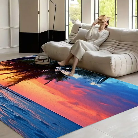 RKSupls Tropical Sunset Palm  Soft Fluffy Velvet Area Rug   for Living Room Bedroom, Non-Slip Washable Carpet, Modern Minimalist Home Decor Floor Mat