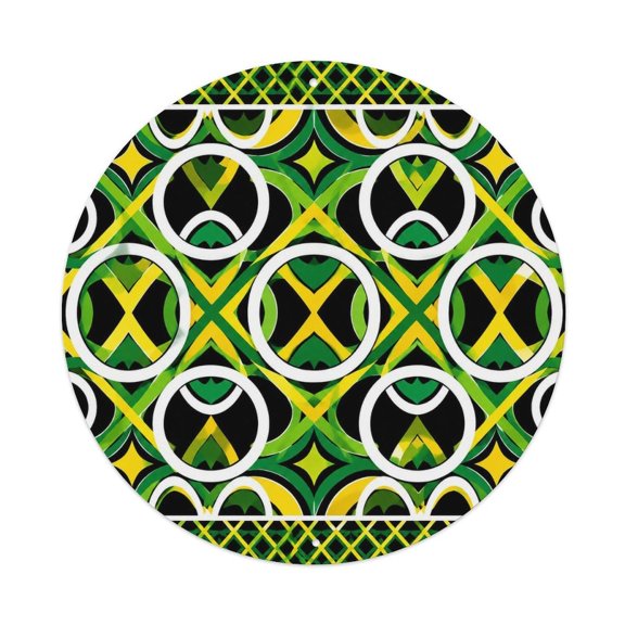 RKSupls Tropical Swirl Diamond Overlay Pattern 7.9x7.9in Round Aluminum Plaque Wall Art, UV Printed Vintage Metal Sign with Pre-Drilled Holes for Home Bar Garage Cafe Decor