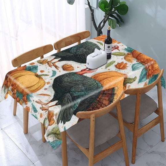 RKSupls Turkey Pumpkin Autumn Rectangle Dining Tablecloth, Washable Wipeable Stain & Wrinkle Resistant Polyester Tablecloth for Kitchen Picnic Party