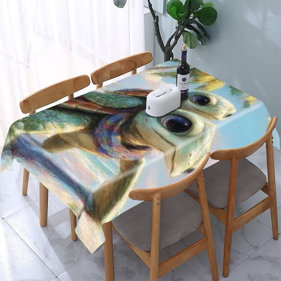 RKSupls Turtle Beach Scarf Rectangle Dining Tablecloth, Washable Wipeable Stain & Wrinkle Resistant Polyester Tablecloth for Kitchen Picnic Party