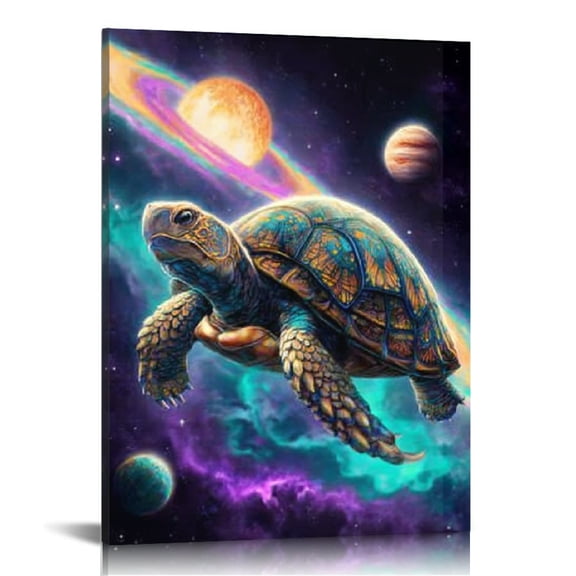 RKSupls Turtle Planet Stars Galaxy Canvas Wall Art, Canvas Prints Wall Art for Living Room Bedroom Entryway Office, Art Print Painting for Valentine's Day Home Decorations,12x16in