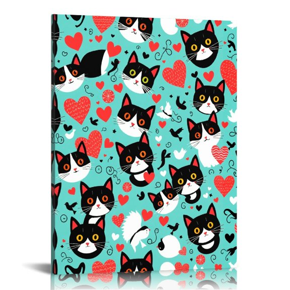 RKSupls Tuxedo Cat Heart Pattern Canvas Wall Art, Canvas Prints Wall Art for Living Room Bedroom Entryway Office, Art Print Painting for Home Dec