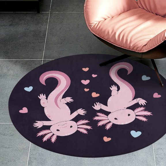 RKSupls Twin Axolotl Heart Floating Round Flannel Floor Mat, Soft Non-Slip Washable Rug suitable for Living Room Bedroom Study, Decorative Floor Rug