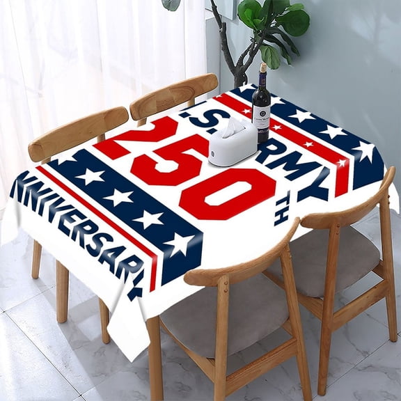 RKSupls US Army 250th Anniversary Five Stars Banner Rectangle Dining Tablecloth, Washable Wipeable Stain & Wrinkle Resistant Polyester Tablecloth for Kitchen Picnic Party