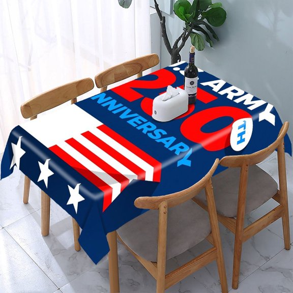 RKSupls US Army 250th Anniversary Flag Banner Stars Rectangle Dining Tablecloth, Washable Wipeable Stain & Wrinkle Resistant Polyester Tablecloth for Kitchen Picnic Party