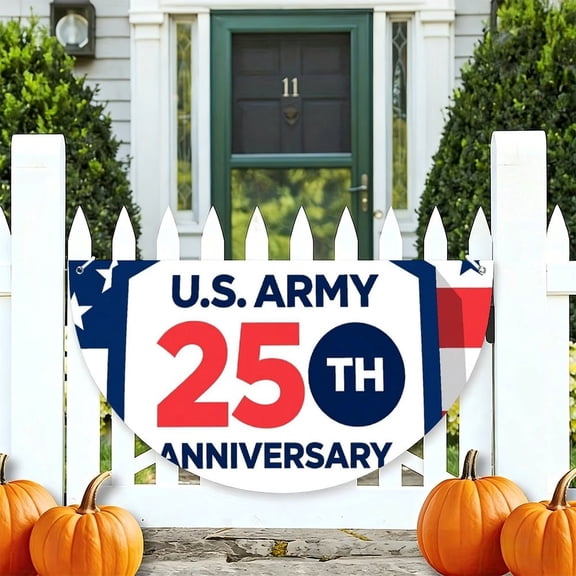 RKSupls US Army 250th Anniversary Shield Flag Background Patriotic Half Round American Flag Banner 1776-2026, USA Independence Day Fence Porch Hanging Decor