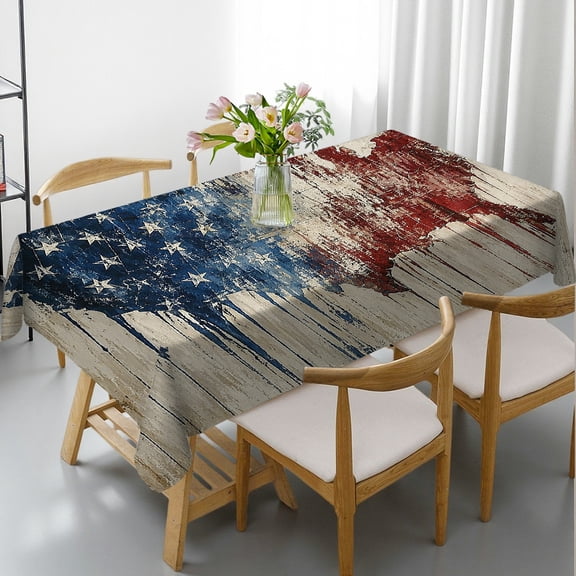 RKSupls USA Map Drip Paint Stars Stripes Canvas Rectangle Dining Tablecloth, 2D Flat Printing - Holiday Party Tablecloth Rectangle Dining Tablecloth, Ideal for Kitchen Picnic Party