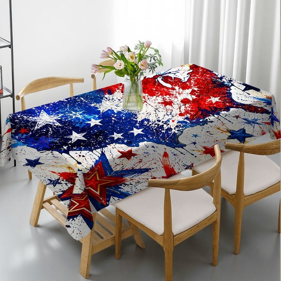 RKSupls USA Map Splatter Stars Paint Print Rectangle Dining Tablecloth, Kitchen Accessories Machine-Made, USA Map Splatter Stars Paint