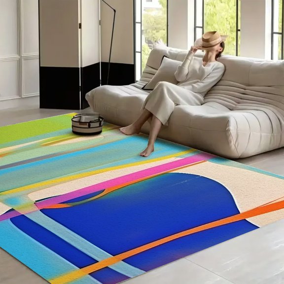 RKSupls Ultrafine Abstract Colorful Geometric Soft Fluffy Velvet Area Rug for Living Room Bedroom, Non-Slip Washable Carpet, Chic Minimalist Home Decor