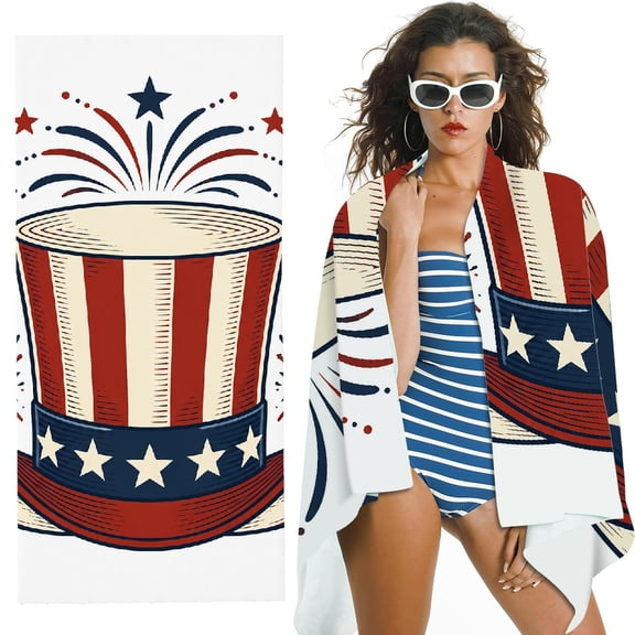 RKSupls Uncle Sam Top Hat Oversized Microfiber Beach Towel, Ultra-Soft Microfiber Machine Washable Ideal for Bathroom, beach , Soft Super Absorbent- 30x60 in