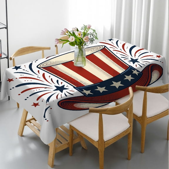 RKSupls Uncle Sam Top Hat Rectangle Dining Tablecloth, Holiday Party Tablecloth - Machine-Made Rectangle Dining Tablecloth, Kitchen Picnic Party